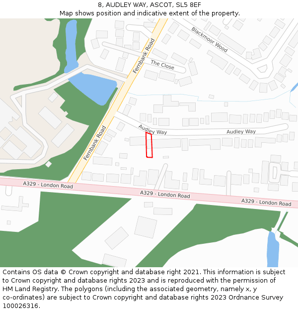 8, AUDLEY WAY, ASCOT, SL5 8EF: Location map and indicative extent of plot