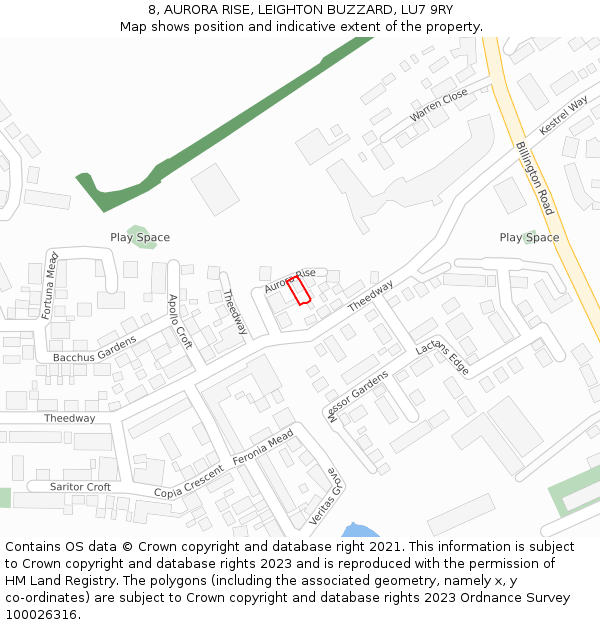 8, AURORA RISE, LEIGHTON BUZZARD, LU7 9RY: Location map and indicative extent of plot