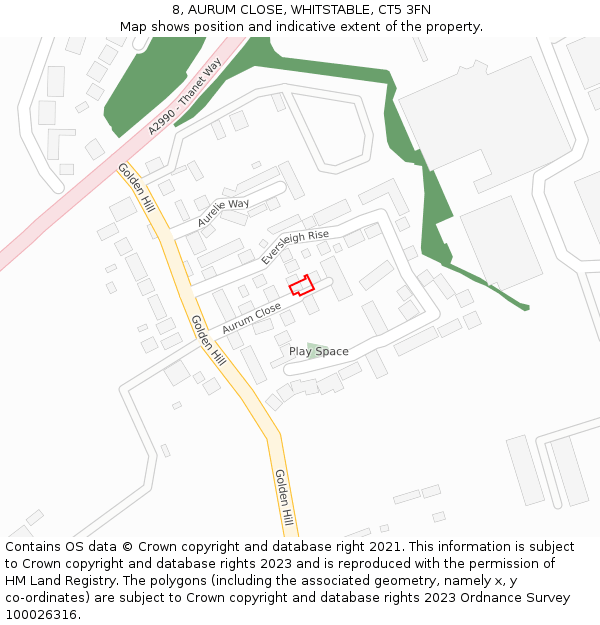 8, AURUM CLOSE, WHITSTABLE, CT5 3FN: Location map and indicative extent of plot