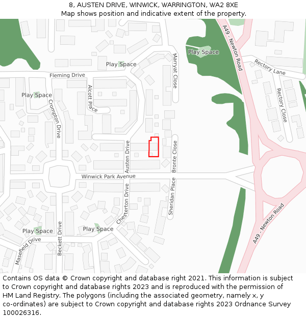 8, AUSTEN DRIVE, WINWICK, WARRINGTON, WA2 8XE: Location map and indicative extent of plot