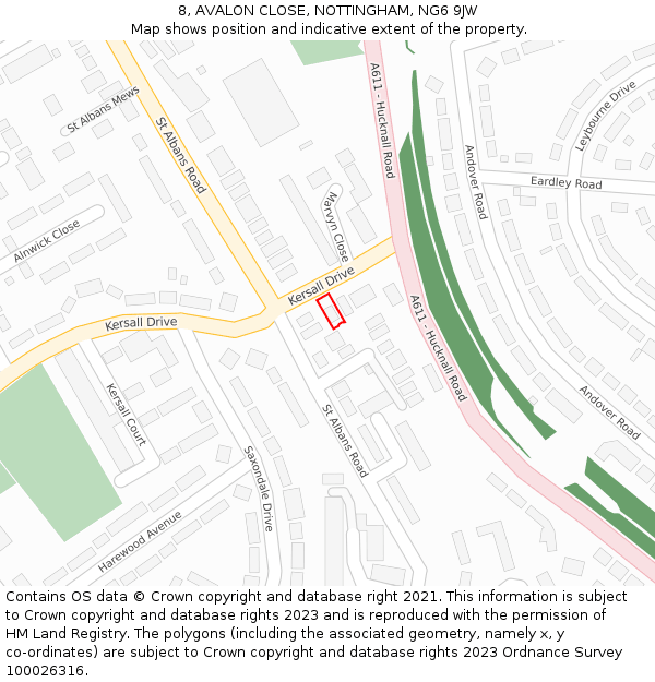 8, AVALON CLOSE, NOTTINGHAM, NG6 9JW: Location map and indicative extent of plot