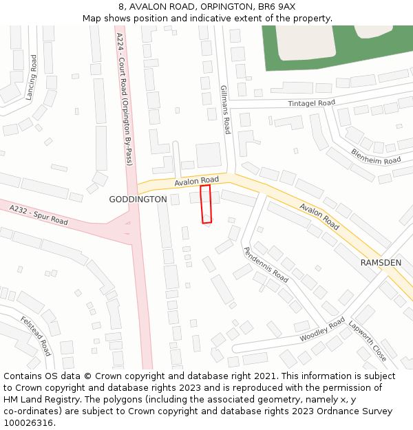 8, AVALON ROAD, ORPINGTON, BR6 9AX: Location map and indicative extent of plot