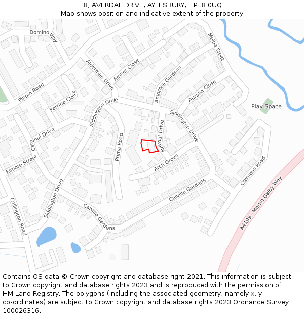 8, AVERDAL DRIVE, AYLESBURY, HP18 0UQ: Location map and indicative extent of plot