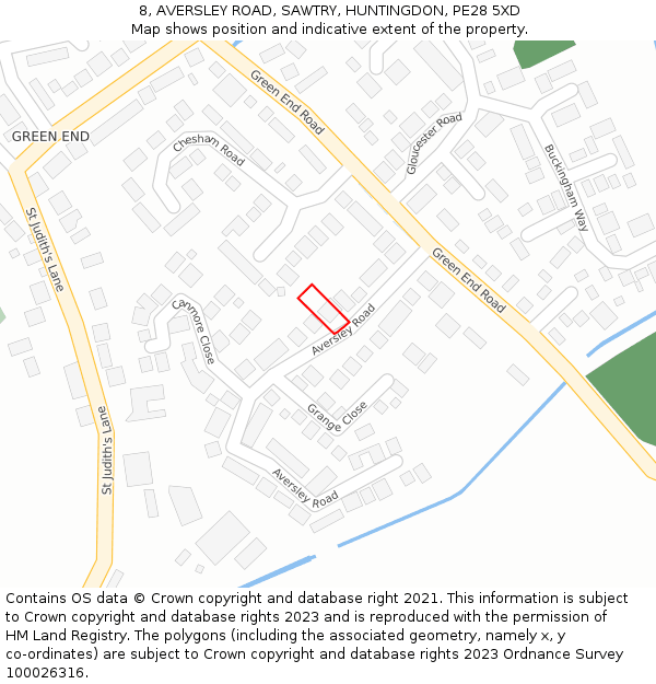 8, AVERSLEY ROAD, SAWTRY, HUNTINGDON, PE28 5XD: Location map and indicative extent of plot