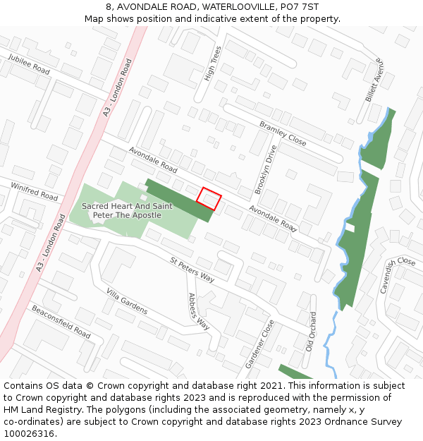 8, AVONDALE ROAD, WATERLOOVILLE, PO7 7ST: Location map and indicative extent of plot