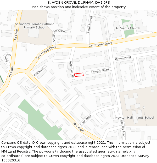 8, AYDEN GROVE, DURHAM, DH1 5FS: Location map and indicative extent of plot