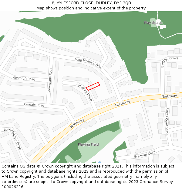 8, AYLESFORD CLOSE, DUDLEY, DY3 3QB: Location map and indicative extent of plot