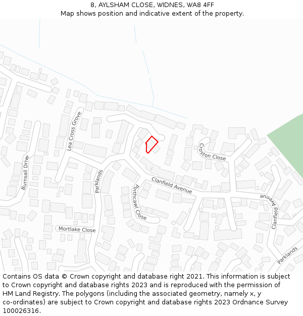 8, AYLSHAM CLOSE, WIDNES, WA8 4FF: Location map and indicative extent of plot