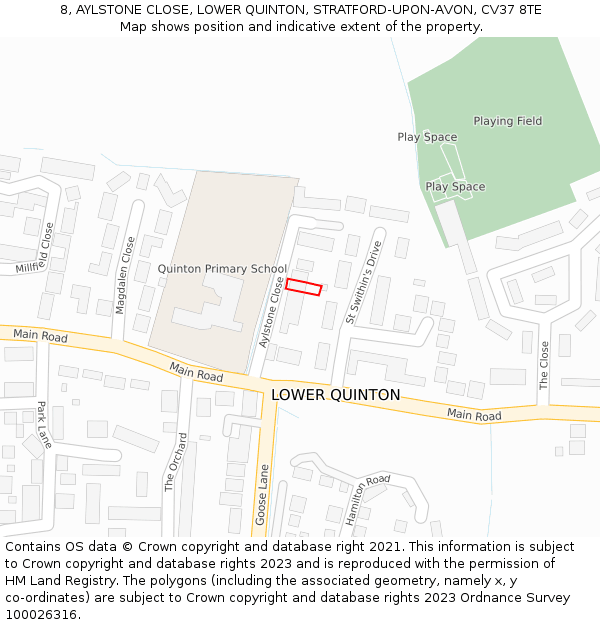 8, AYLSTONE CLOSE, LOWER QUINTON, STRATFORD-UPON-AVON, CV37 8TE: Location map and indicative extent of plot