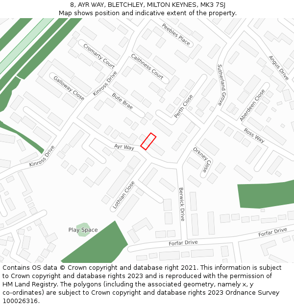 8, AYR WAY, BLETCHLEY, MILTON KEYNES, MK3 7SJ: Location map and indicative extent of plot