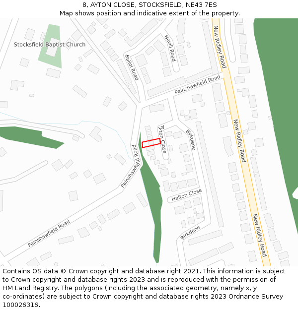 8, AYTON CLOSE, STOCKSFIELD, NE43 7ES: Location map and indicative extent of plot