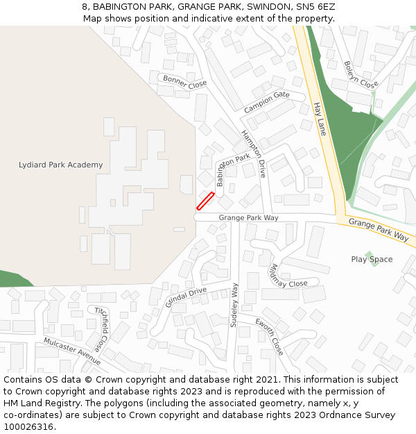 8, BABINGTON PARK, GRANGE PARK, SWINDON, SN5 6EZ: Location map and indicative extent of plot