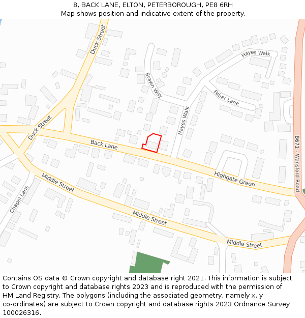 8, BACK LANE, ELTON, PETERBOROUGH, PE8 6RH: Location map and indicative extent of plot