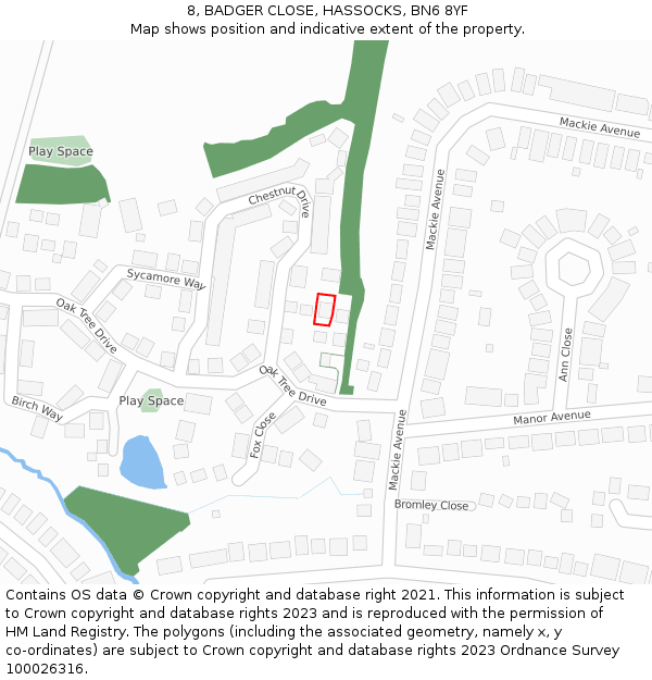 8, BADGER CLOSE, HASSOCKS, BN6 8YF: Location map and indicative extent of plot
