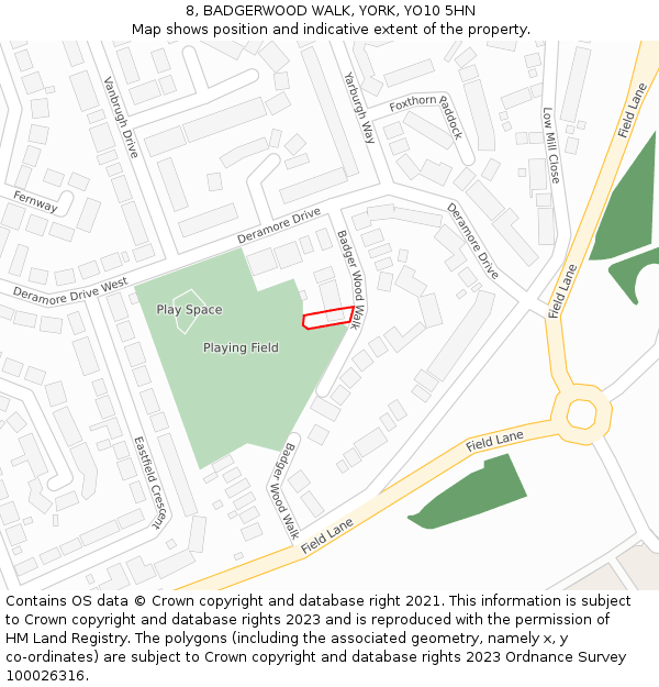 8, BADGERWOOD WALK, YORK, YO10 5HN: Location map and indicative extent of plot