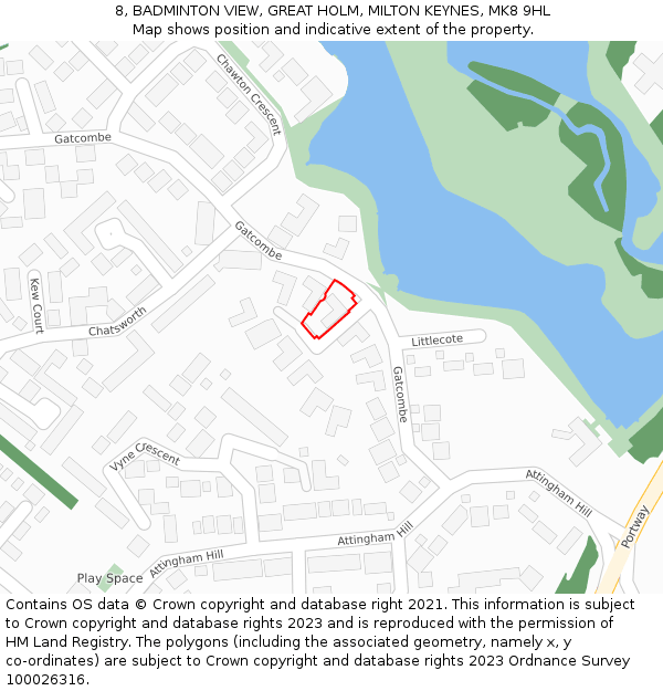 8, BADMINTON VIEW, GREAT HOLM, MILTON KEYNES, MK8 9HL: Location map and indicative extent of plot