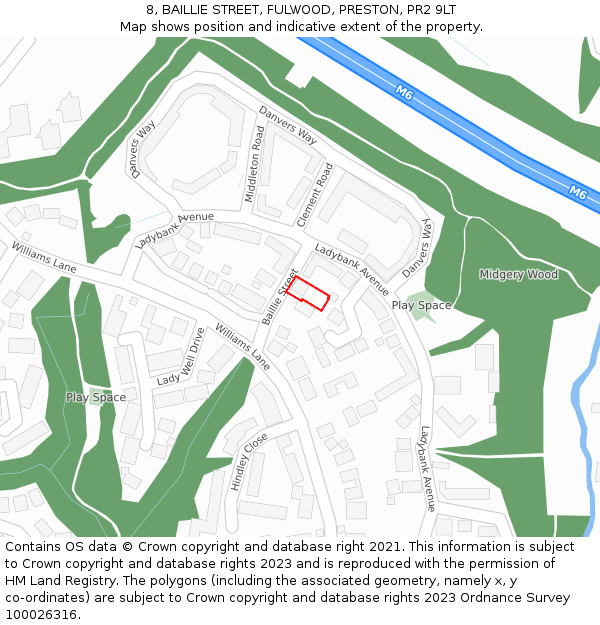 8, BAILLIE STREET, FULWOOD, PRESTON, PR2 9LT: Location map and indicative extent of plot