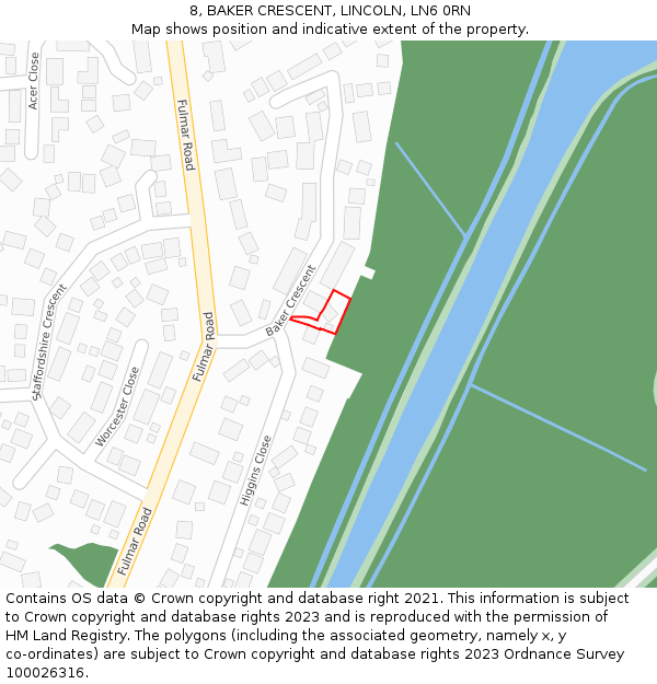 8, BAKER CRESCENT, LINCOLN, LN6 0RN: Location map and indicative extent of plot