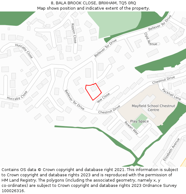 8, BALA BROOK CLOSE, BRIXHAM, TQ5 0RQ: Location map and indicative extent of plot