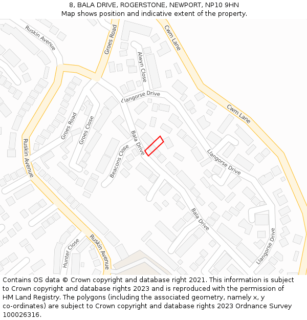 8, BALA DRIVE, ROGERSTONE, NEWPORT, NP10 9HN: Location map and indicative extent of plot