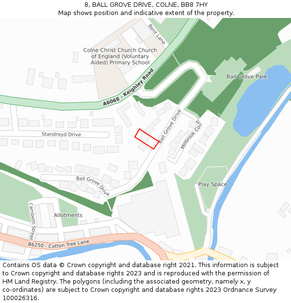 8, BALL GROVE DRIVE, COLNE, BB8 7HY: Location map and indicative extent of plot