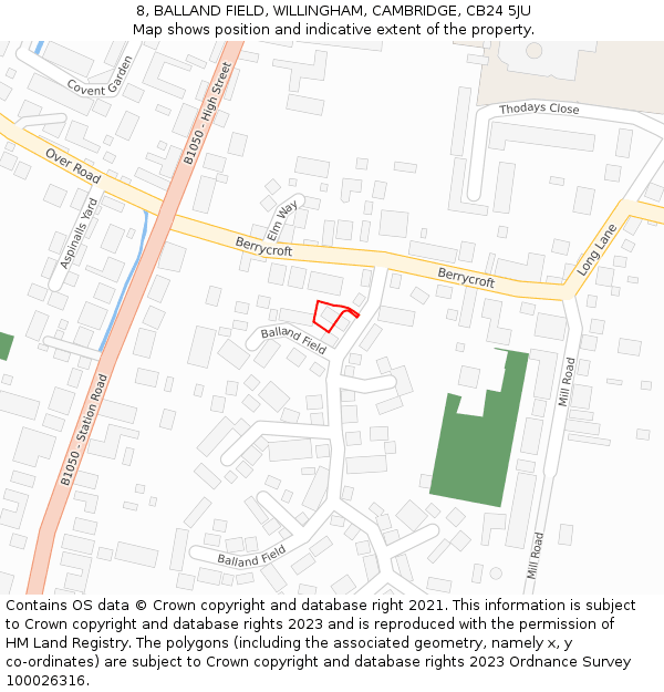 8, BALLAND FIELD, WILLINGHAM, CAMBRIDGE, CB24 5JU: Location map and indicative extent of plot