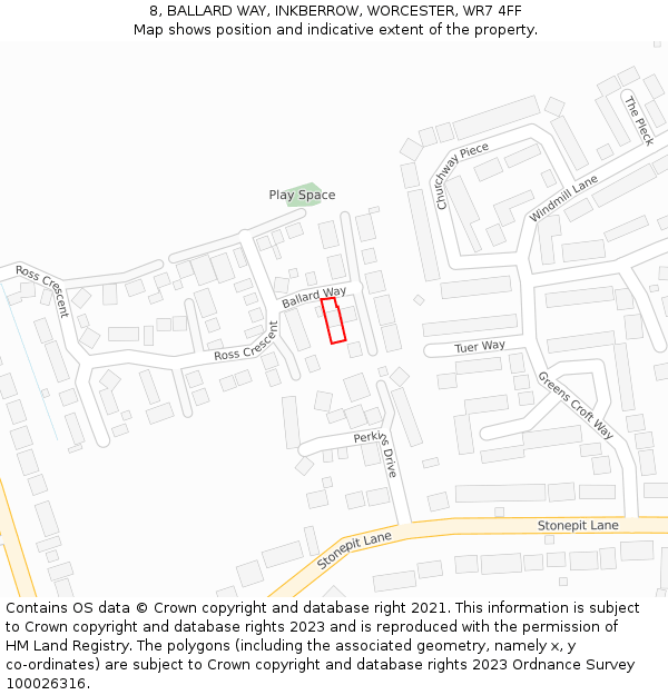 8, BALLARD WAY, INKBERROW, WORCESTER, WR7 4FF: Location map and indicative extent of plot