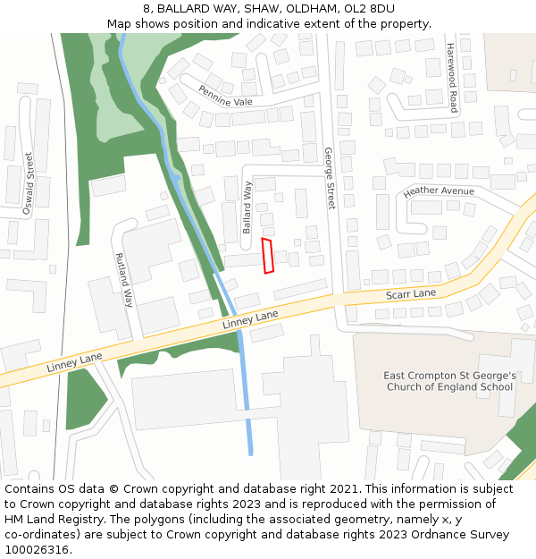 8, BALLARD WAY, SHAW, OLDHAM, OL2 8DU: Location map and indicative extent of plot