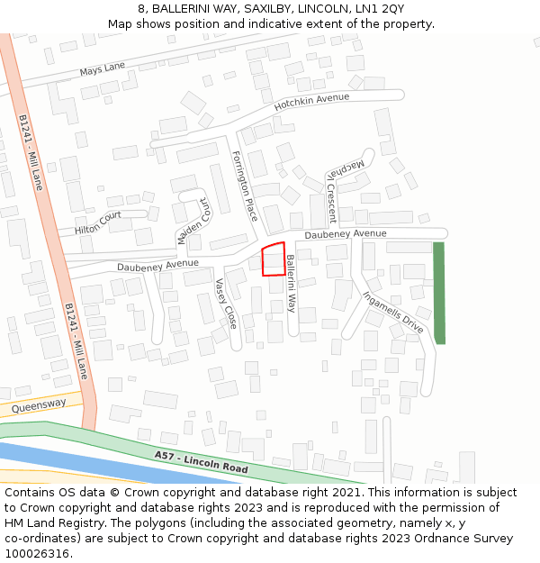 8, BALLERINI WAY, SAXILBY, LINCOLN, LN1 2QY: Location map and indicative extent of plot