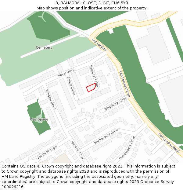 8, BALMORAL CLOSE, FLINT, CH6 5YB: Location map and indicative extent of plot