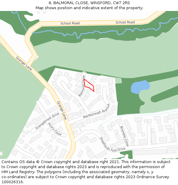 8, BALMORAL CLOSE, WINSFORD, CW7 2RS: Location map and indicative extent of plot