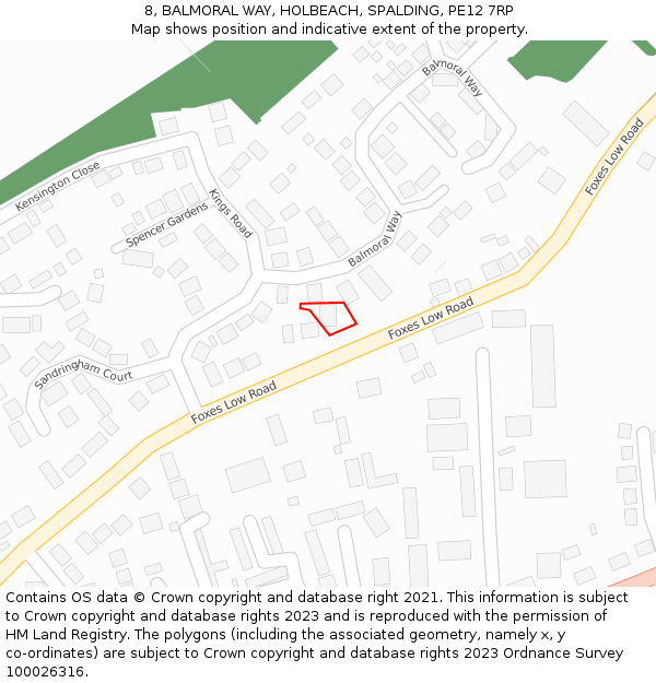 8, BALMORAL WAY, HOLBEACH, SPALDING, PE12 7RP: Location map and indicative extent of plot