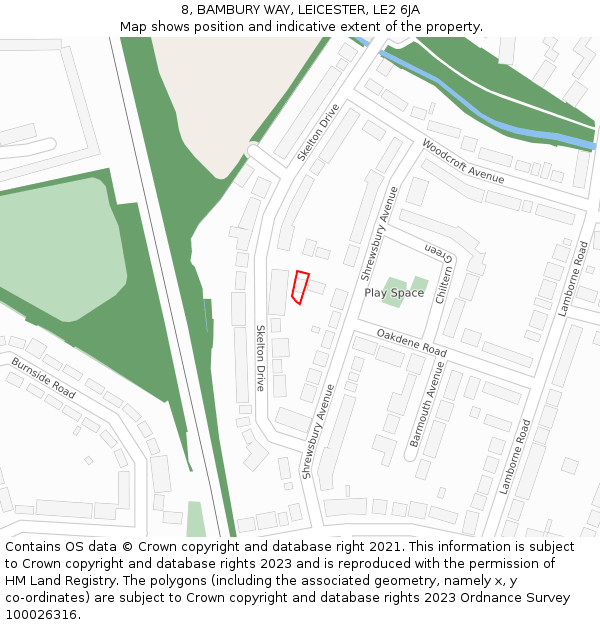 8, BAMBURY WAY, LEICESTER, LE2 6JA: Location map and indicative extent of plot