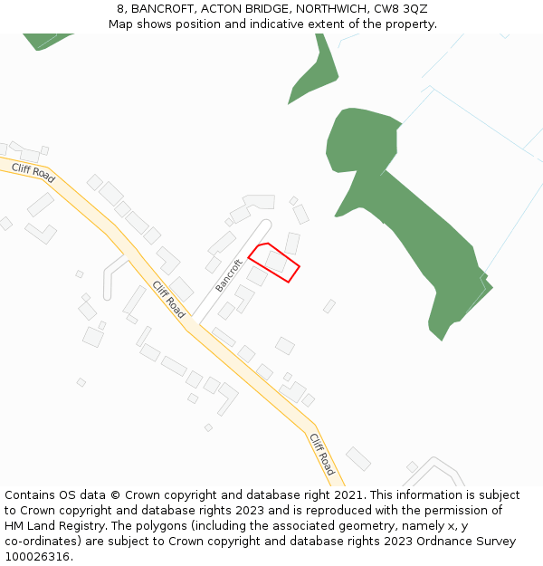 8, BANCROFT, ACTON BRIDGE, NORTHWICH, CW8 3QZ: Location map and indicative extent of plot