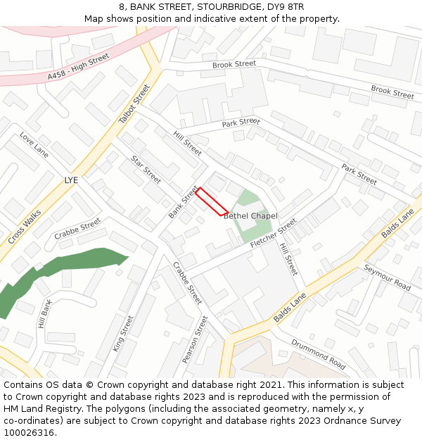 8, BANK STREET, STOURBRIDGE, DY9 8TR: Location map and indicative extent of plot