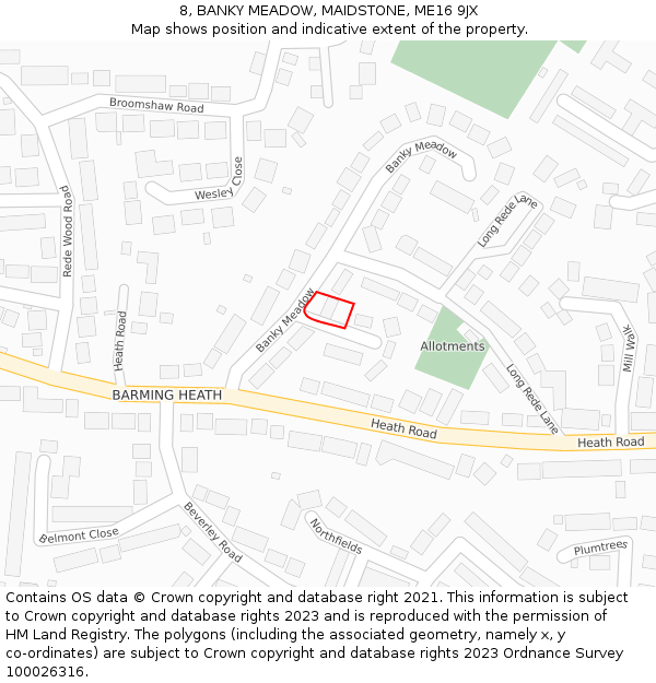 8, BANKY MEADOW, MAIDSTONE, ME16 9JX: Location map and indicative extent of plot