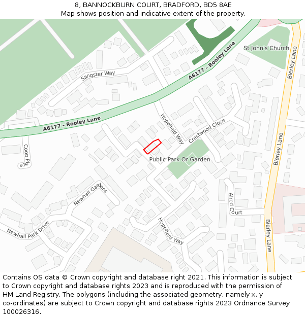 8, BANNOCKBURN COURT, BRADFORD, BD5 8AE: Location map and indicative extent of plot