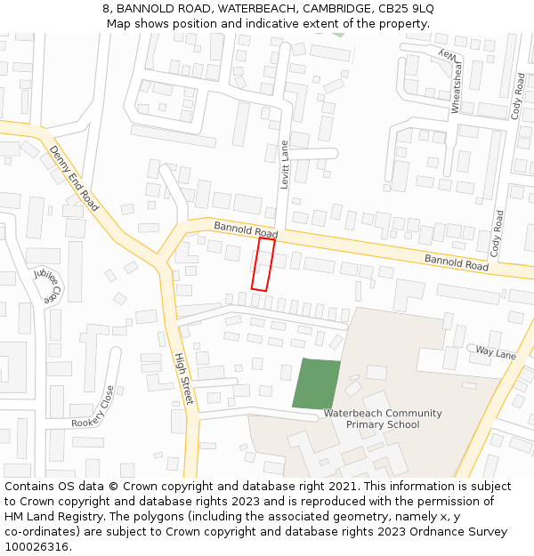 8, BANNOLD ROAD, WATERBEACH, CAMBRIDGE, CB25 9LQ: Location map and indicative extent of plot