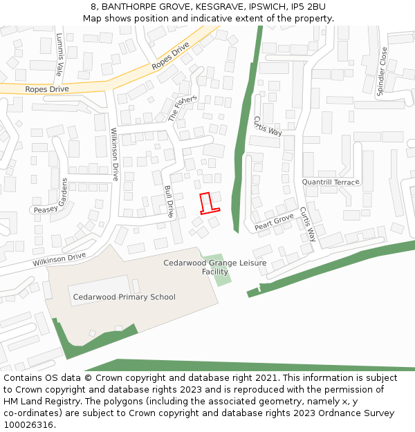 8, BANTHORPE GROVE, KESGRAVE, IPSWICH, IP5 2BU: Location map and indicative extent of plot