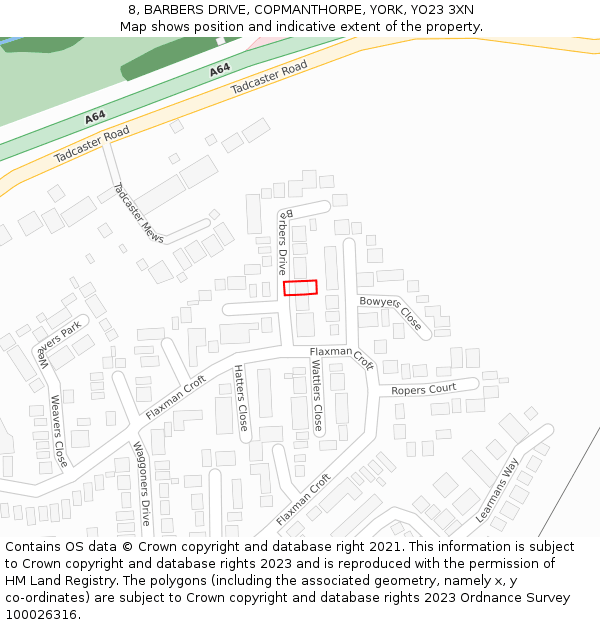 8, BARBERS DRIVE, COPMANTHORPE, YORK, YO23 3XN: Location map and indicative extent of plot
