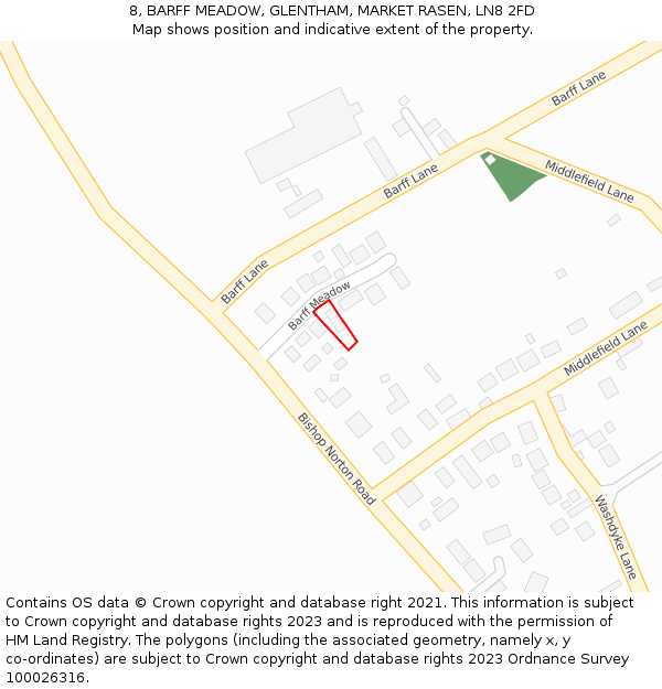 8, BARFF MEADOW, GLENTHAM, MARKET RASEN, LN8 2FD: Location map and indicative extent of plot