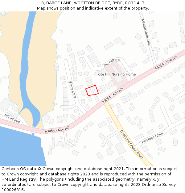 8, BARGE LANE, WOOTTON BRIDGE, RYDE, PO33 4LB: Location map and indicative extent of plot