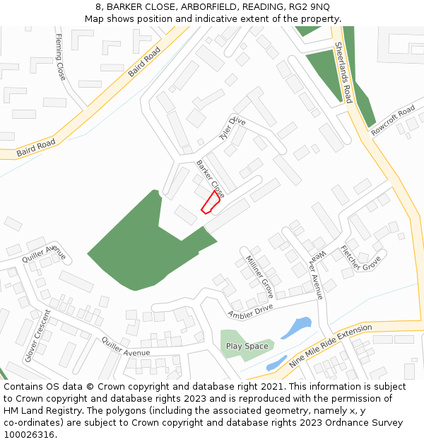 8, BARKER CLOSE, ARBORFIELD, READING, RG2 9NQ: Location map and indicative extent of plot