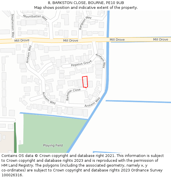 8, BARKSTON CLOSE, BOURNE, PE10 9UB: Location map and indicative extent of plot