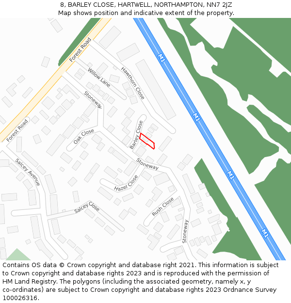 8, BARLEY CLOSE, HARTWELL, NORTHAMPTON, NN7 2JZ: Location map and indicative extent of plot