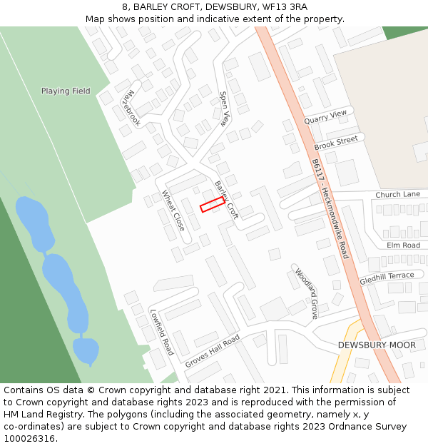 8, BARLEY CROFT, DEWSBURY, WF13 3RA: Location map and indicative extent of plot