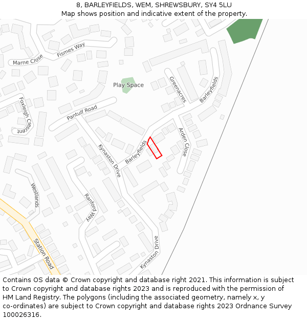 8, BARLEYFIELDS, WEM, SHREWSBURY, SY4 5LU: Location map and indicative extent of plot