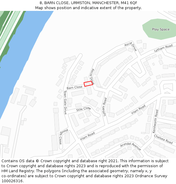 8, BARN CLOSE, URMSTON, MANCHESTER, M41 6QF: Location map and indicative extent of plot