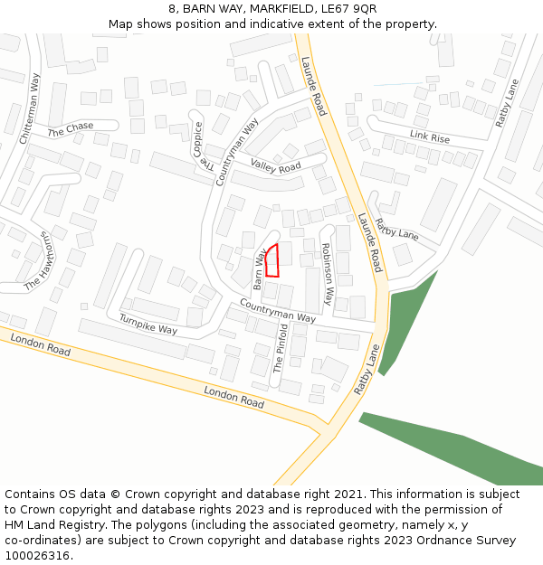 8, BARN WAY, MARKFIELD, LE67 9QR: Location map and indicative extent of plot