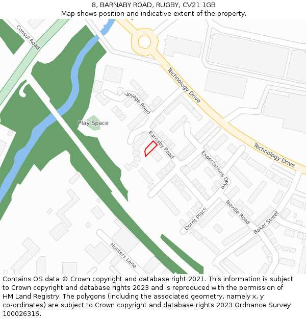 8, BARNABY ROAD, RUGBY, CV21 1GB: Location map and indicative extent of plot